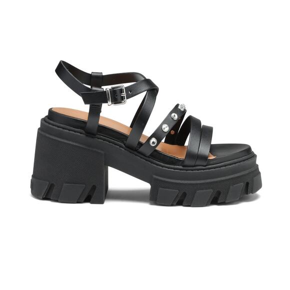 Ganni Embellished Black Strappy Platform Sandals Size 37 EU / 7 US
